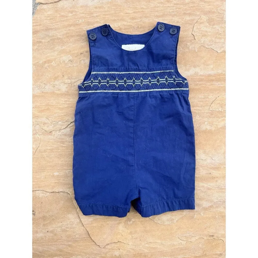 Strasburg Embroidered Blue Jon Jon/Shortall/Romper 3 months